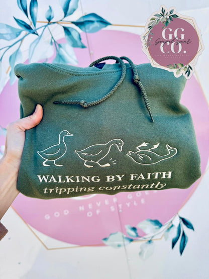 Walking By Faith Tripping Constantly Embroidered Shirt, Embroidered Pullover, Christian Tee, Embroidered Shirt, Christian Sweatshirt, Christian Gift
