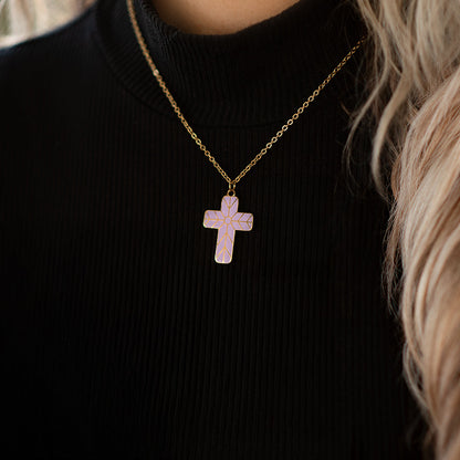 Geometric Enamel Cross Necklace - Lilac