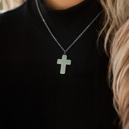 Geometric Enamel Cross Necklace - Sage