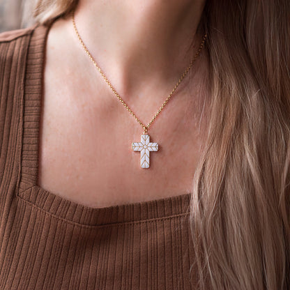 Geometric Enamel Cross Necklace - White