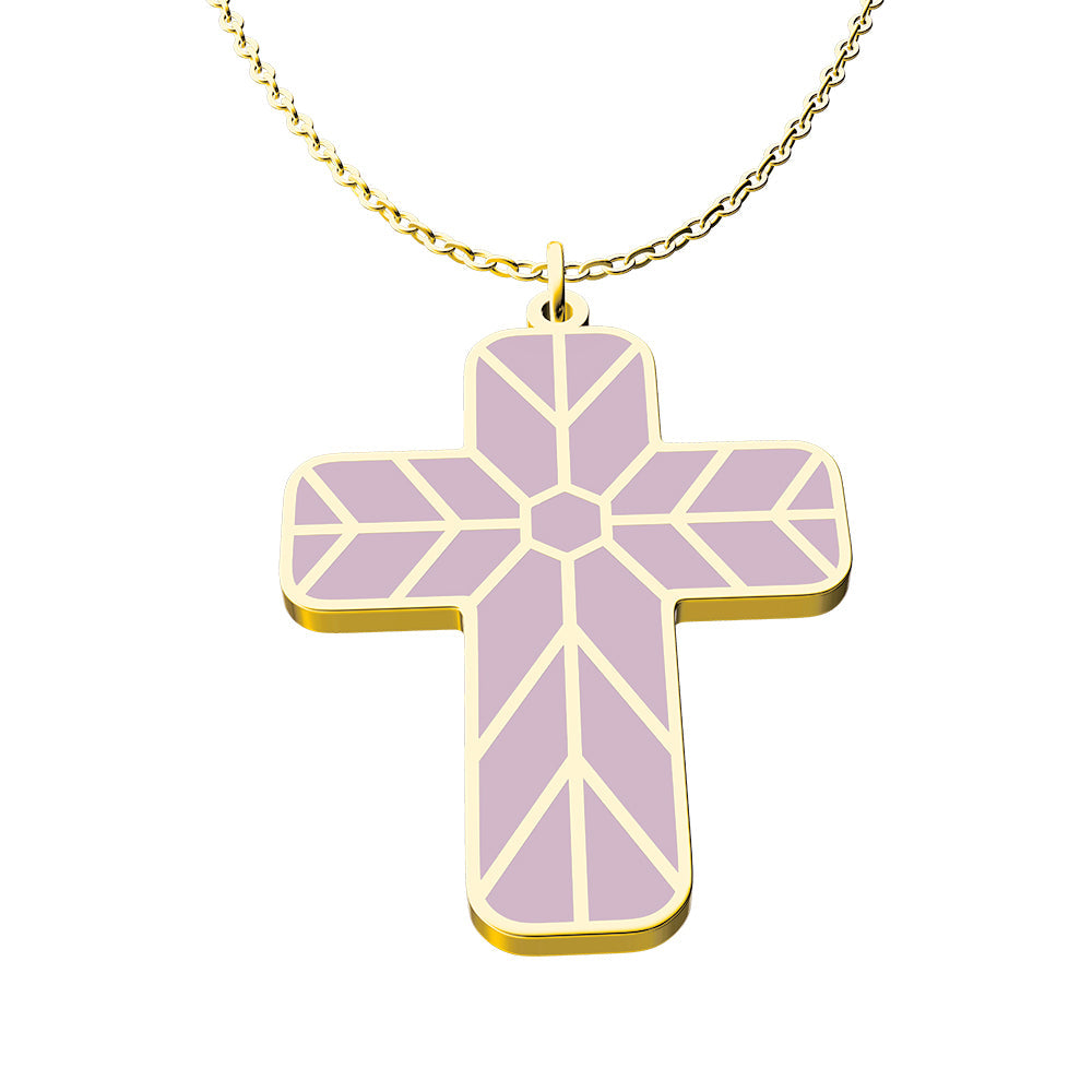 Geometric Enamel Cross Necklace - Lilac