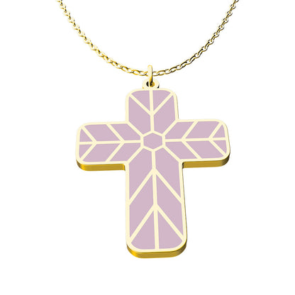 Geometric Enamel Cross Necklace - Lilac
