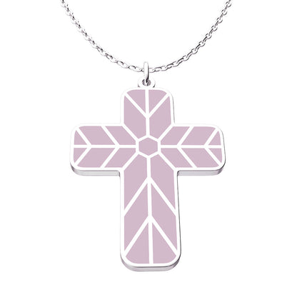 Geometric Enamel Cross Necklace - Lilac