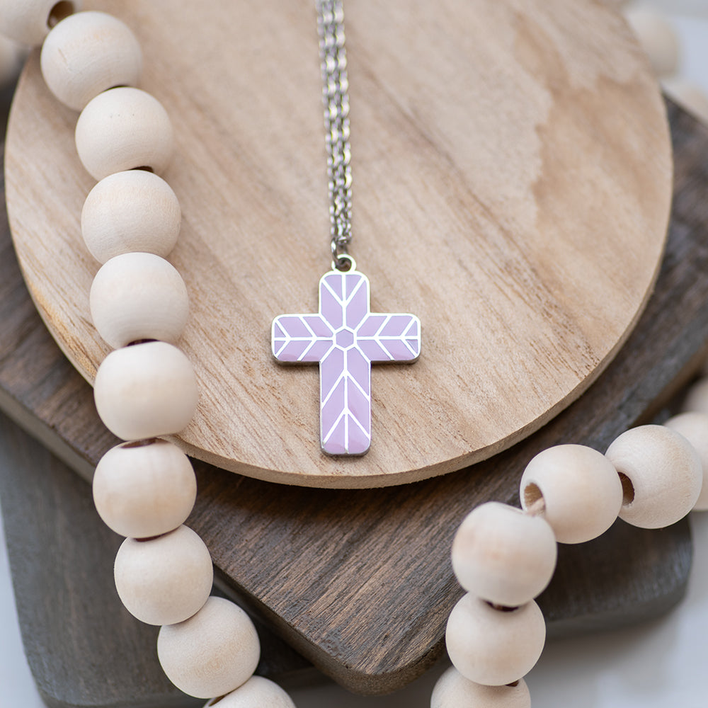 Geometric Enamel Cross Necklace - Lilac