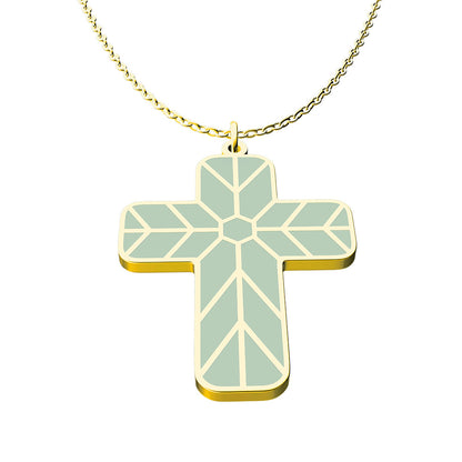 Geometric Enamel Cross Necklace - Sage