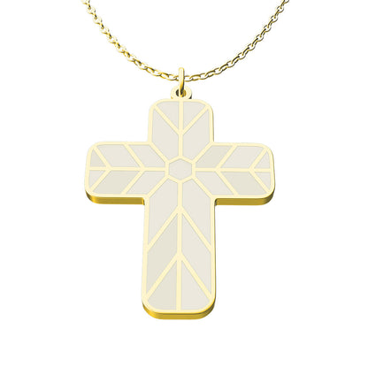 Geometric Enamel Cross Necklace - White