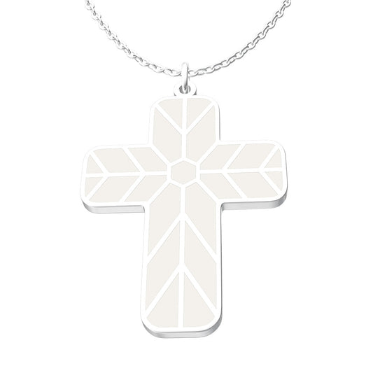 Geometric Enamel Cross Necklace - White