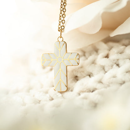 Geometric Enamel Cross Necklace - White
