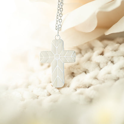 Geometric Enamel Cross Necklace - White