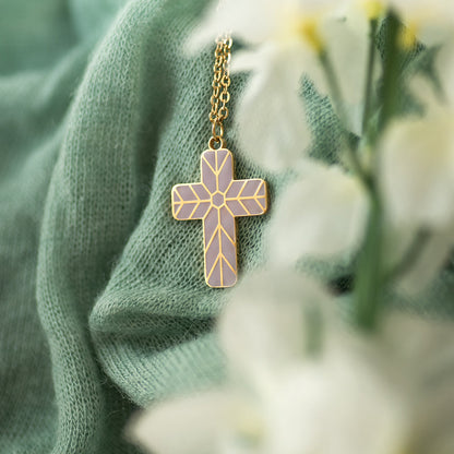 Geometric Enamel Cross Necklace - Lilac