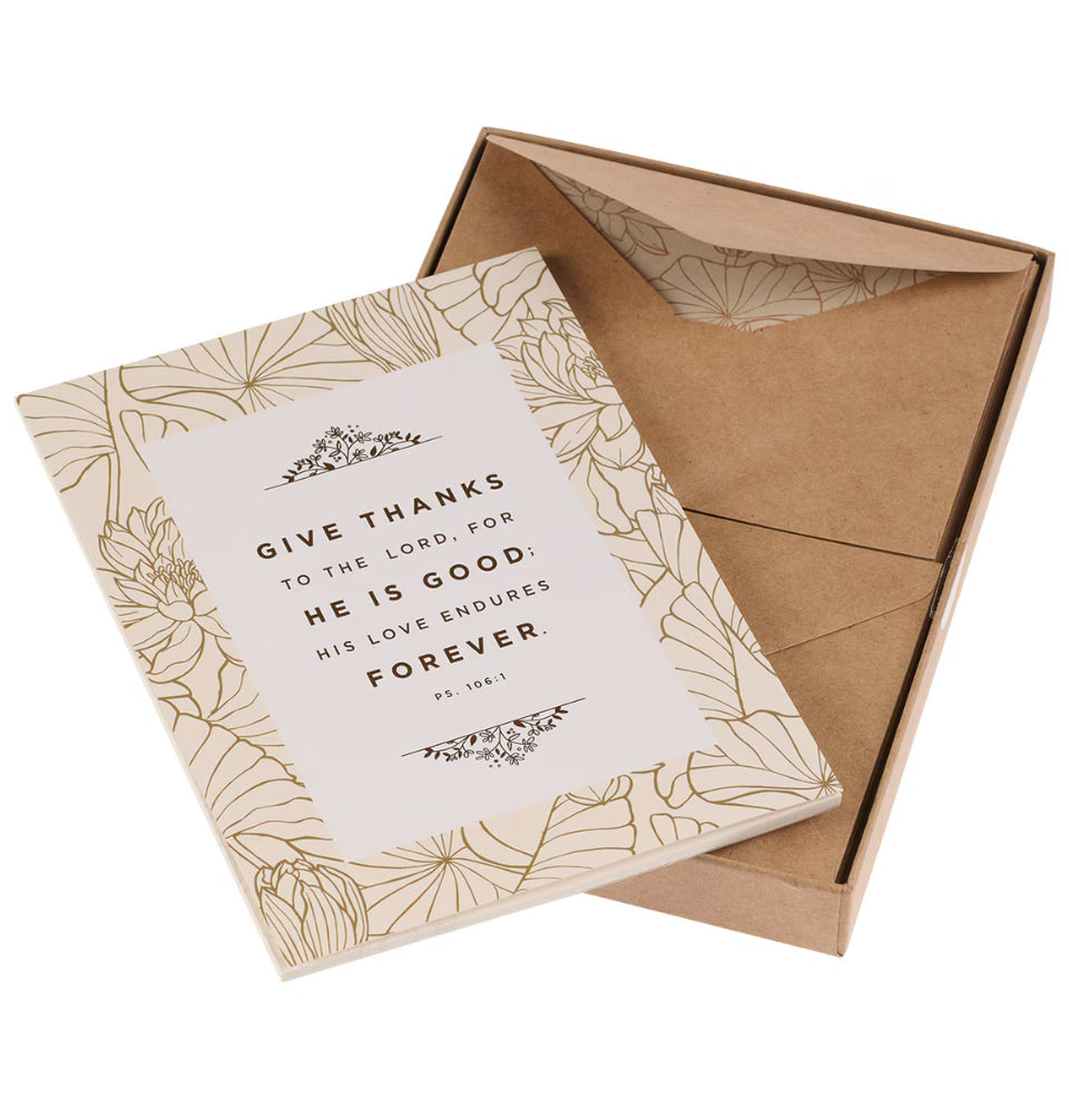 Give Thanks White and Gold Writing Paper and Envelope Set - Psalm 106:1