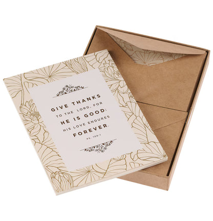 Give Thanks White and Gold Writing Paper and Envelope Set - Psalm 106:1