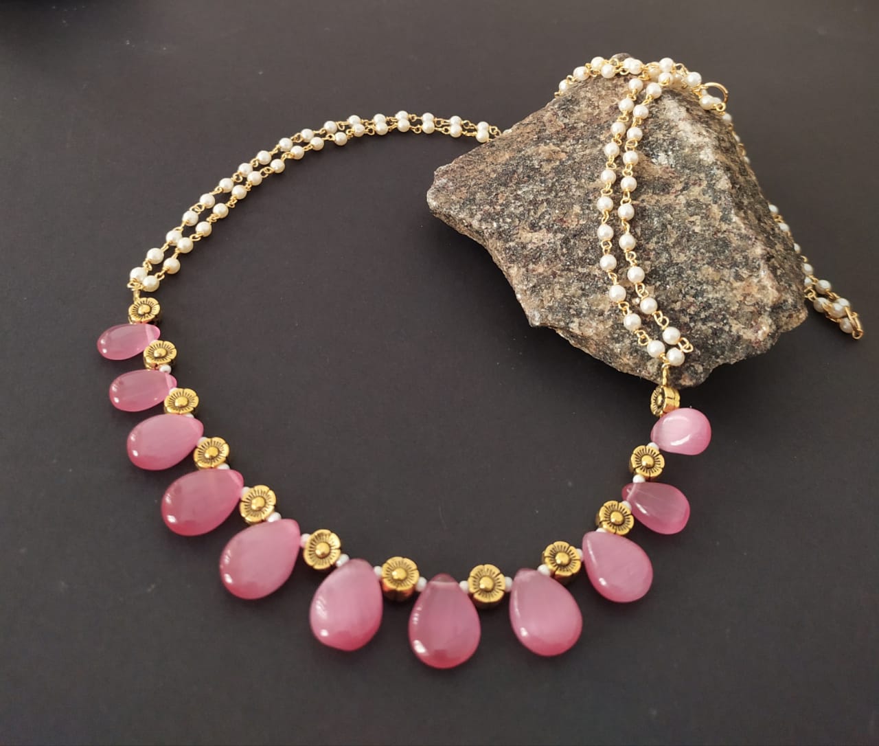 Handcrafted Pink Teardrop Crystal Chain
