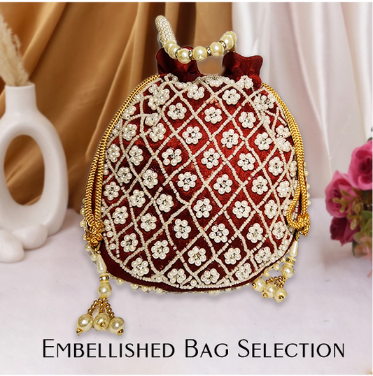 Statement Potli Drawstring Bag with Embellishments