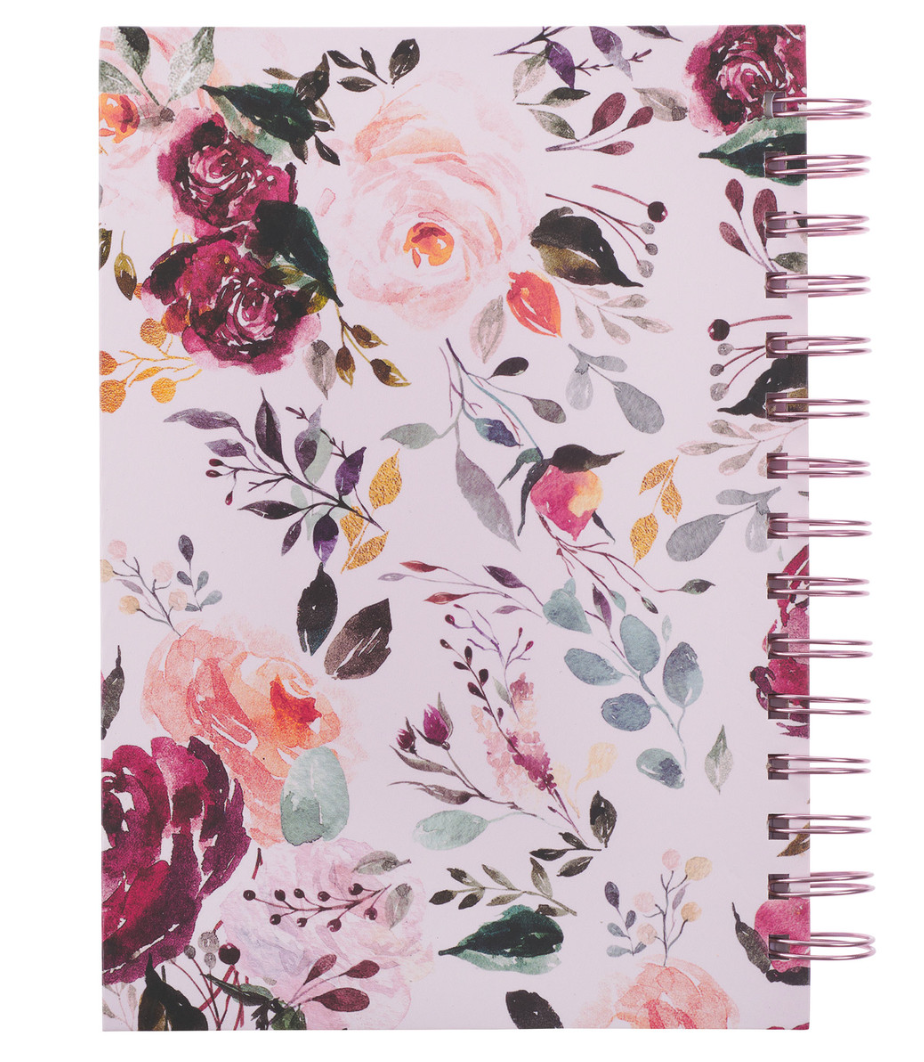 Diario anillado de alambre «Los planes que tengo para ti» con flores de color ciruela Jeremías 29:11