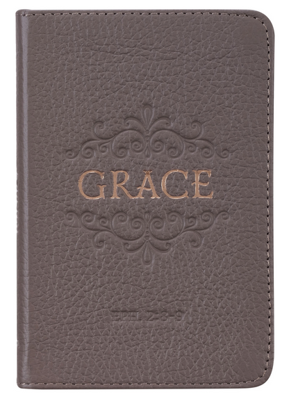 Grace Taupe Gray Pocket-sized Full Grain Leather Journal Ephesians 2:8-9