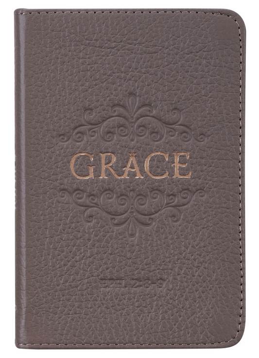 Grace Taupe Gray Pocket-sized Full Grain Leather Journal Ephesians 2:8-9