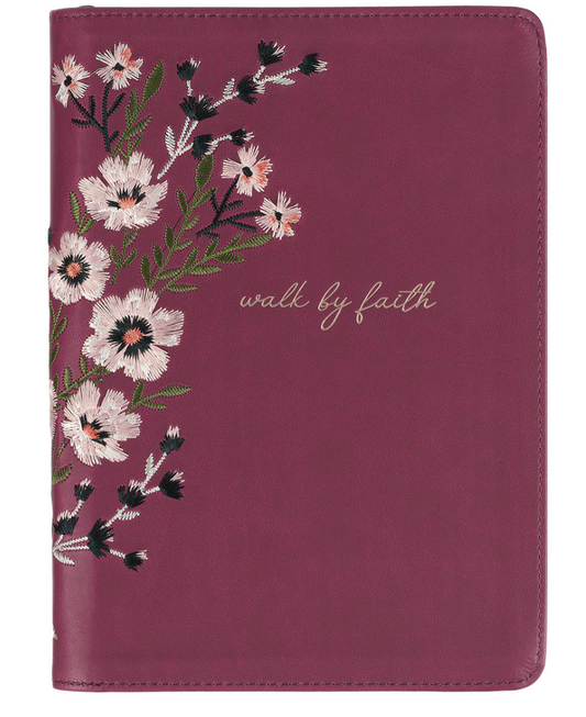 Walk By Faith Beet Red Faux Leather Classic Journal with Zippered Closure 2 Corinthians 5:7