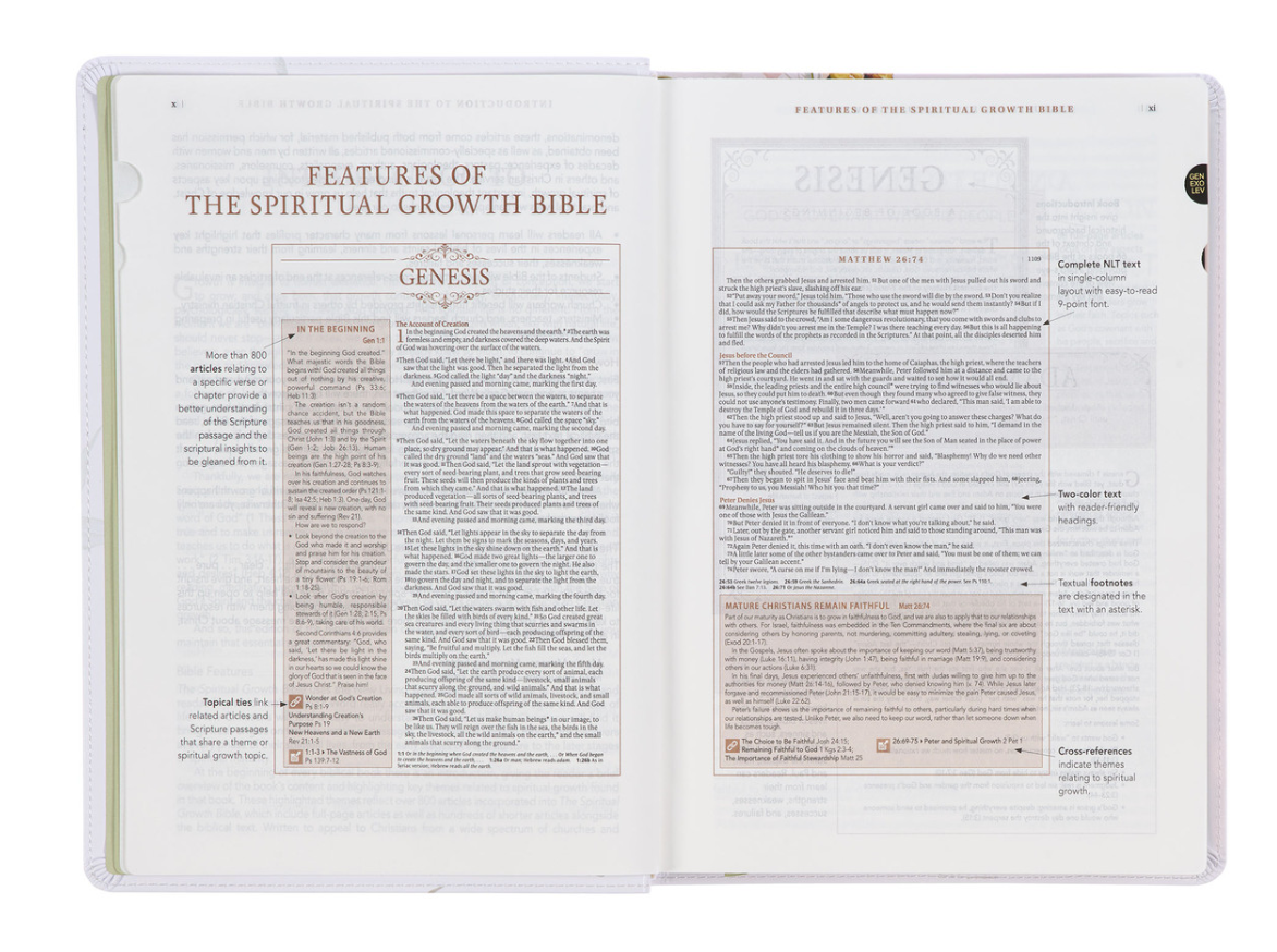 Cream-colored Floral Faux Leather Spiritual Growth Bible
