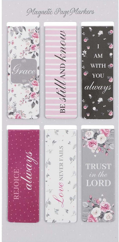 Pink Roses Magnetic Bookmark Set