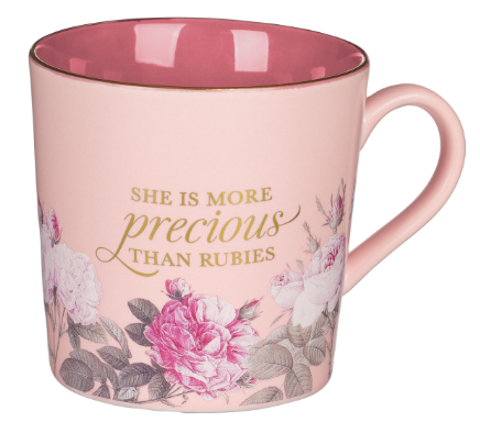 More Precious than Rubies Pink Floral Ceramic Coffee Mug Proverbs 31:10