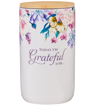 Today I'm Grateful For Purple Floral Ceramic Gratitude Jar with Cards