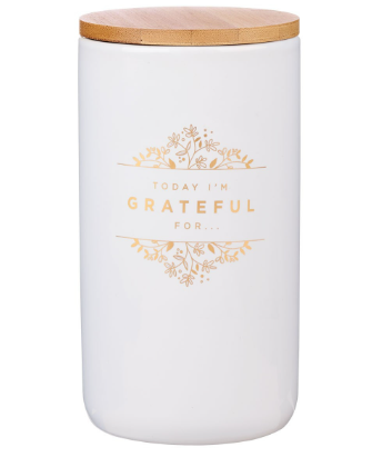 Grateful Gold and White Ceramic Gratitude Jar with Cards