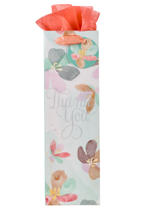 Thank You Teal Floral Bottle Gift Bag