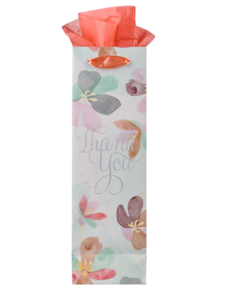 Thank You Teal Floral Bottle Gift Bag