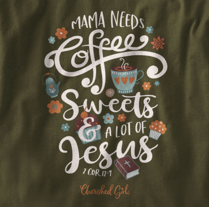 Cherished Girl Womens Long Sleeve T-Shirt Coffee Sweets & Jesus