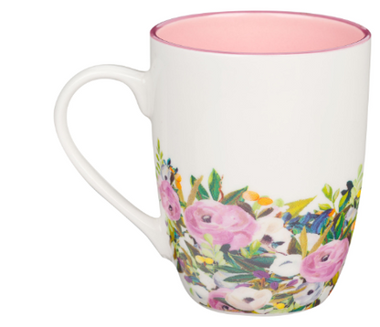 With God Things Are Possible Pink Floral Ceramic Coffee Mug - Matthew 19:26