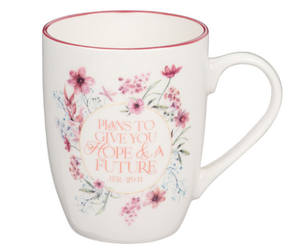 Rosewood Pink Wildflower Ceramic Coffee Mug - Jeremiah 29:11