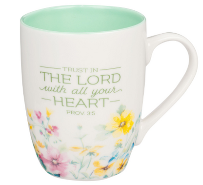 Trust in the Lord Green Wildflower Ceramic Coffee Mug - Proverbs 3:5
