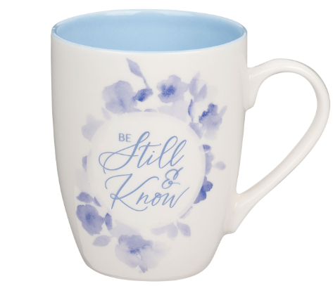 Be Still and Know Blue Blooms Ceramic Coffee Mug - Psalm 46:10