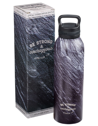 Strong & Courageous Black Stone Stainless Steel Water Bottle - Joshua 1:9