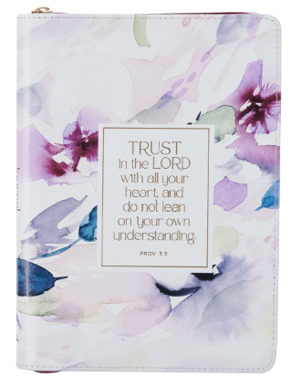 Trust in the Lord Plum Floral Faux Leather Classic Journal with Zipper Closure - Proverbs 3:5