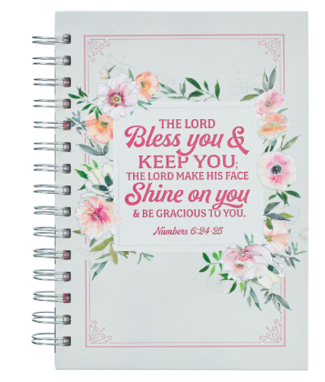 Bless You and Keep You White and Pink Floral Wirebound Journal