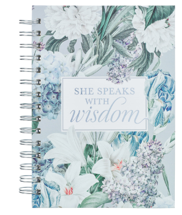 She Speaks with Wisdom Blue Floral Large Wirebound Journal 