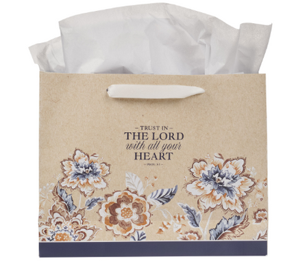 Trust in the Lord Honey-brown and Navy Large Landscape Gift Bag - Proverbs 3:5