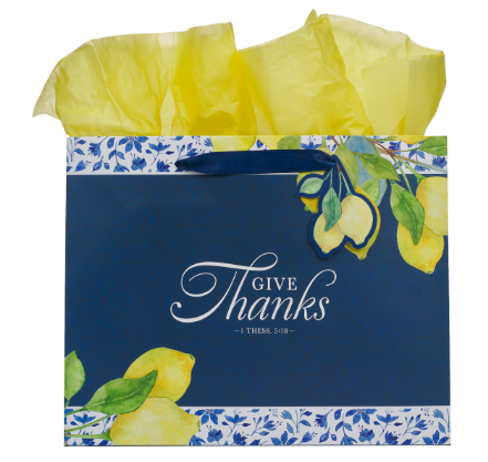 Give Thanks Blue and Yellow Lemon Large Landscape Gift Bag