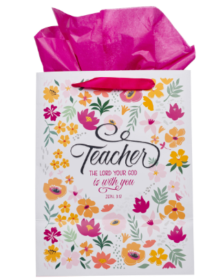 The Lord is With You Pink Floral Large Portrait Gift Bag - Zephaniah 3:17
