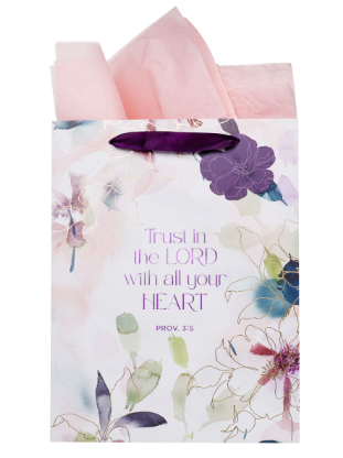 Trust in the Lord Purple Bloom Large Portrait Gift Bag - Proverbs 3:5