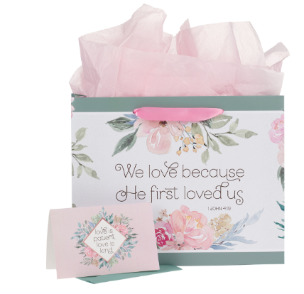 He First Loved Us Large Landscape Gift Bag with Card Set