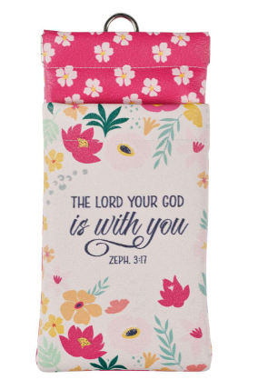 Lord is With You Pink Floral Faux Leather Double Eyeglass Case 