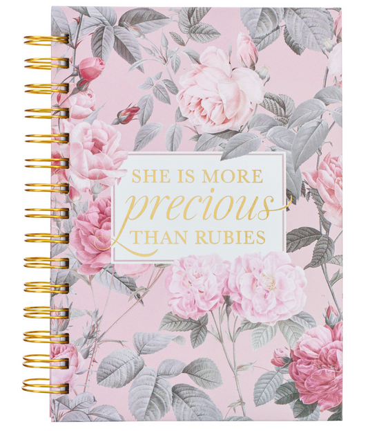 More Precious than Rubies Pink Floral Large Wirebound Journal - Proverbs 31:10