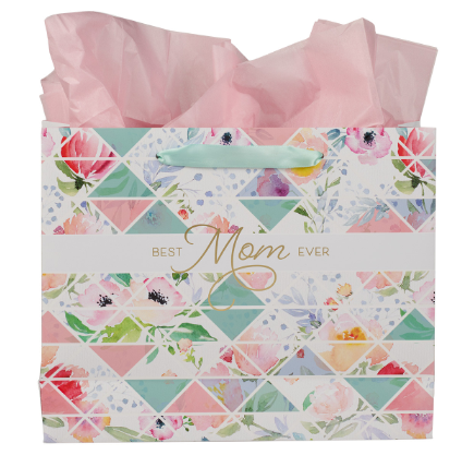 Best Mom Ever Pastel Diamond Large Landscape Gift Bag with Card - Proverbs 31:25
