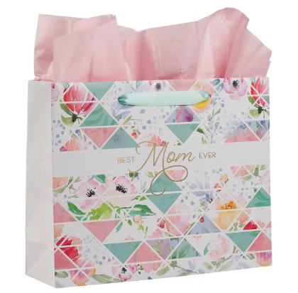 Best Mom Ever Pastel Diamond Large Landscape Gift Bag with Card - Proverbs 31:25