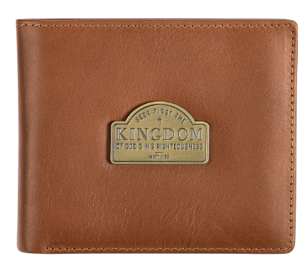 Seek First the Kingdom Saddle Tan Genuine Leather Wallet - Matthew 6:33