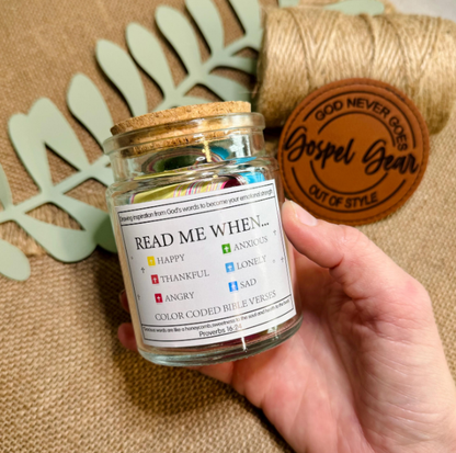 Read Me When Jar, Bible Verse Jar, Glass Scripture Jar, Prayer Jar, Christian Gift, Mental Health, Anxiety, Confirmation Gift, Color Coded