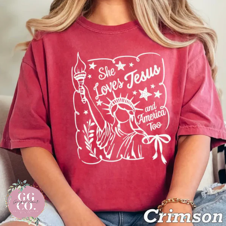 She Loves Jesus And America Too -  Christian Shirt - Christian Apparel - Graphic Tee - Christian Gift  (8-21)